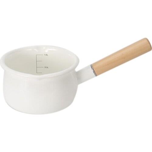Enamel Milk Pot Wooden Handle Gas Stove Induction Cooker Baby Breakfast Milk Coffee Pot Cookware Single Handle Pan