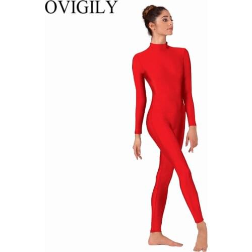 OVIGILY Women Mock Neck Long Sleeve Unitards Shiny Spandex Lycra Full Body Unitard Dancewear Black Gymnastics Bodysuits For Mens