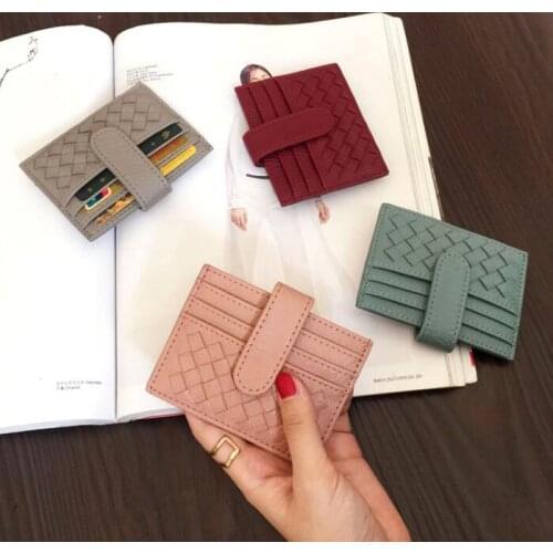 3pcs Card Holders Women PU Solid Weave Credit Card Holder Short Multifunctional Hasp Min wallet Mix color