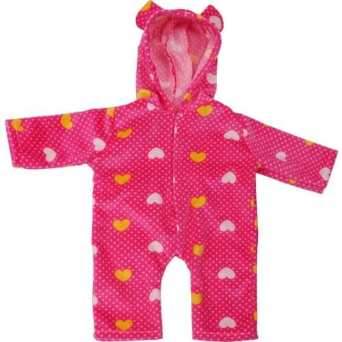 18inch Fashion Baby Doll Costume - Rose Red Polka Dot Printed Jumpsuit Rompers Sleepwear for Doll Winter Clothes