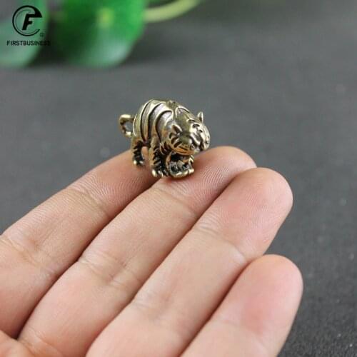 Retro Brass Tiger Cute Cartoon Miniatures Figurines Desktop Ornaments Decorations Crafts Keychains Solid Copper Zodiac Animal