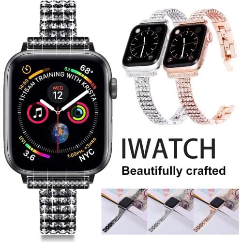 Diamond Metal Strap for Apple Watch Band Luxury Iwatch 6 5 SE 4 3 Band 38mm 40mm 42mm 44mm Small Stainless Steel Bracelet Drill