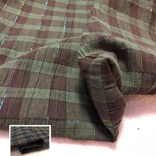 Fashionable pure cotton yarn dyed Plaid gold thread Fabric Linen summer thin cotton linen hand made DIY clothing Fabric