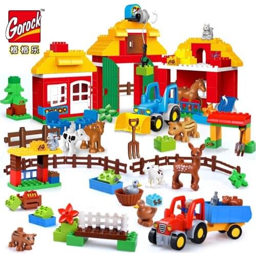 Educational Toys Big Building Blocks Farm Animal Set DIY Assembly Toys For Children Gift Compatible With Duplos Original Bricks