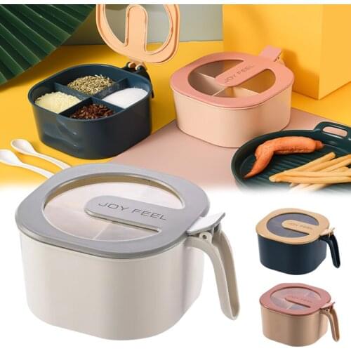 3/4 Grids Spice Organizer Seasoning Storage Box Plastic Condiment Container Jar with Spoon Cooking cozinha Tool Kitchen Gadgets
