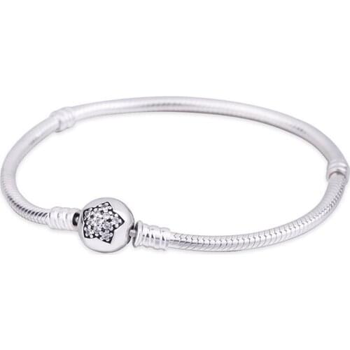 Original 925 Sterling Silver Moments Sparking Star Clear Cubic Zirconia pan Bracelet Fit Basic Charm Diy Jewelry