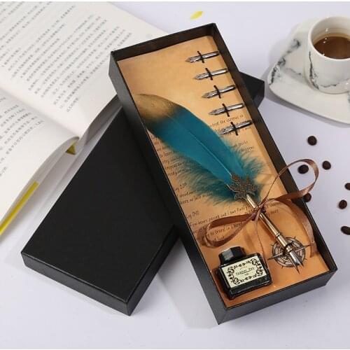 Personality Design Spray Gold Leaf Bar Office Stationery Set Student Teacher Writing Feather Pen High Quality Stainless Steel Pe