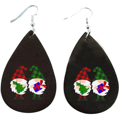 Faux Leather Earrings Santa Claus Garden Gnome Merry Christmas Buffalo Plaid