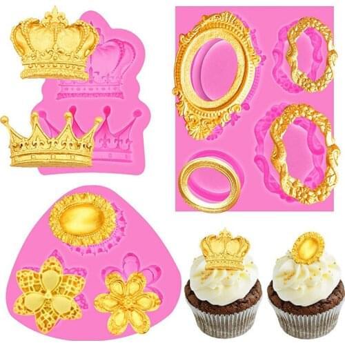 Retro Fondant Cupcake Molded Silicone Mold Retro Gorgeous Crown Photo Frame Resin Mold for Paper Cup Chocolate Resin Mold