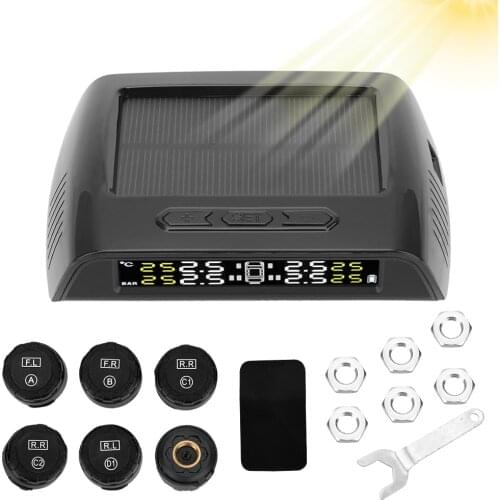 TPMS System 6Pcs 8.0bar for Truck Trailers RVs Campers USB Solar Charging High Temperature Sensor Car Tire Pressure Monitoring