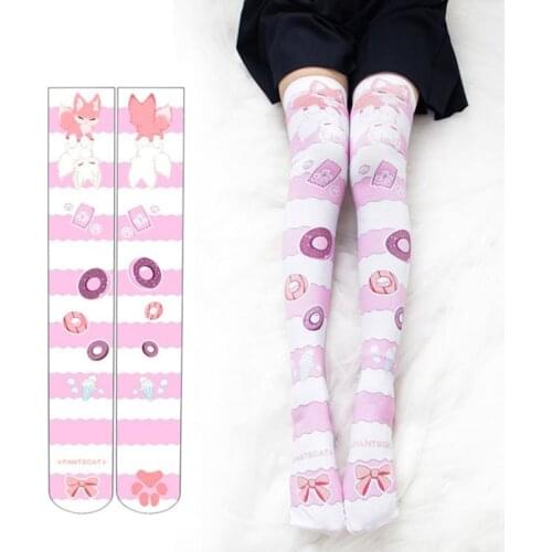 SzBlaZe 3D Print Donut thigh high stockings Kawaii thigh high socks Funny Cute Over Knee Socks Printedknee high stockings