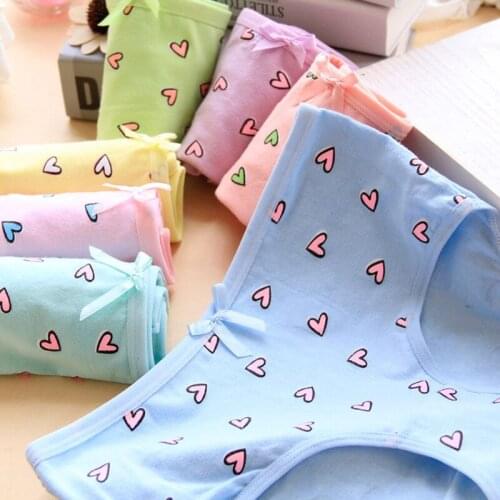 4Pcs/Lot Candy Color Girl Panties Heart Underwear Briefs Cotton Lingerie Soft Comfortable Panty Wholesale