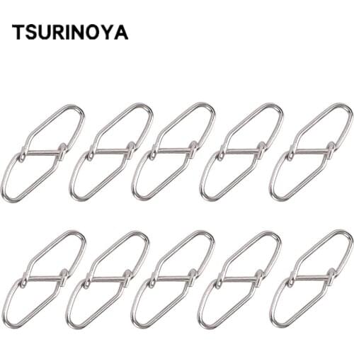 TSURINOYA 10pcs/pack Rhombus Fishing Connector Swivels Pin Snap 0# 1# 2# Power 8kg 14kg 22kg Rolling Swivel for Fishhook Lure