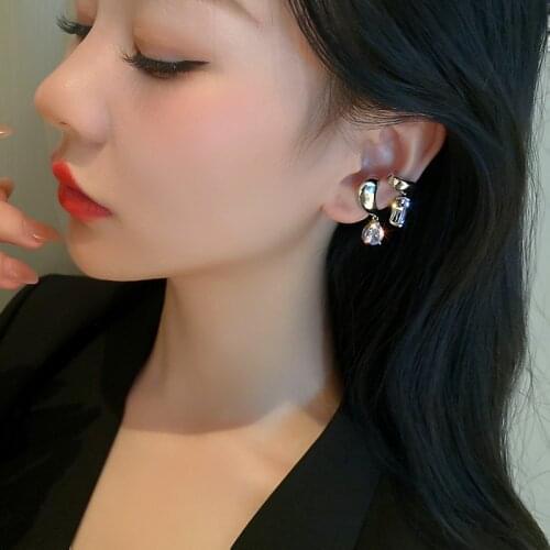 U-Magical Shining Only One Waterdrop Rhinestone Dangle Earring for Women Irregular Metal Geometric Clip Earrings Jewelry