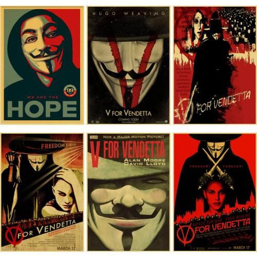 V for Vendetta Poster Classic Movie Retro Poster Kraftpaper Wall Decor for Home Bar Living room dining room decoration painting