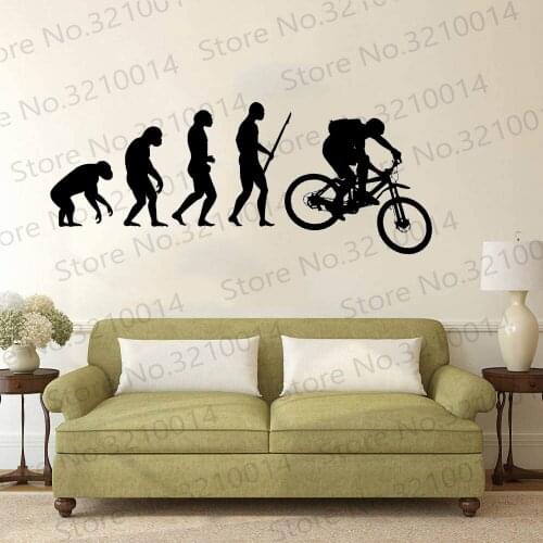 Darwin EVOLUTION OF MAN MOUNTAIN BIKE vinyl wall art sticker room decal Creative Bedroom Home Decor Mural Wallpaper PW435