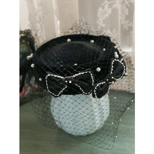 Brand Velvet Fedora Cap Black Face Veil Pearl Bow Fascinator Hat Headwear Elegant Ladies Cocktail Tea Party Horse Race Headpiece