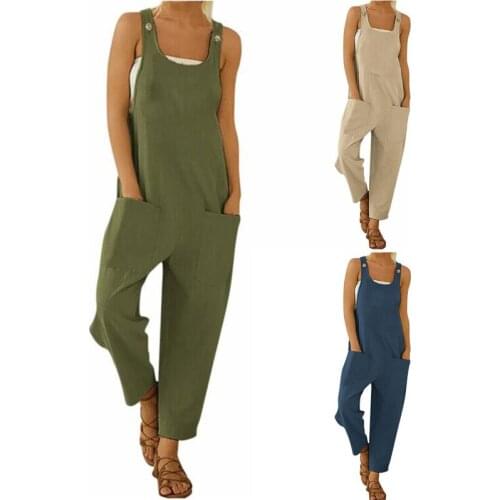 Women Suspender Wide Leg Jumpsuit Overalls Button Sleeveless Baggy Jumpsuits Strappy Pocket Rompers Loose Bib Pants Trousers