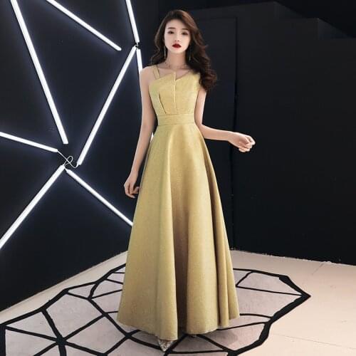 Evening Dress Female Style Banquet 2019 Elegant Slim Golden Prom Dresses Custom Made Wedding Guest Gowns Vestidos De Fiesta