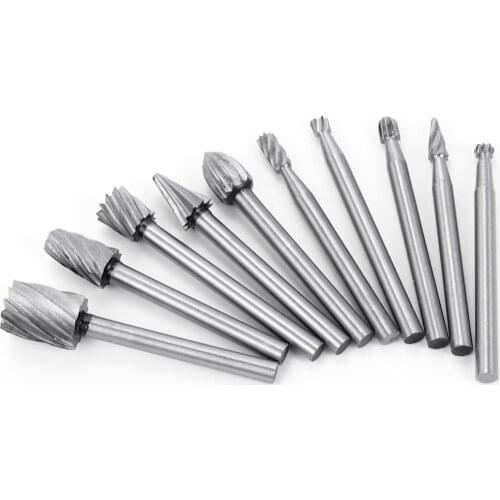 10 Pieces 1/8 HSS Carpentry Routing Router Bits Wood Milling Burrs Drill Cutter for Dremel Rotary Engraving Wood Working Tool