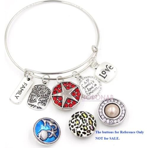 10PCS 18mm Snap Bangle Family Tree Charm Bracelet Wire Bangle Snap Bracelets for Women Gifts