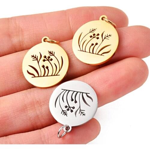 10Pcs/lot Plants Charm Wholesale 100% Gold/Silver Color Stainless Steel Flowers Grass DIY Jewelry Finding Pendant Never Tarnish