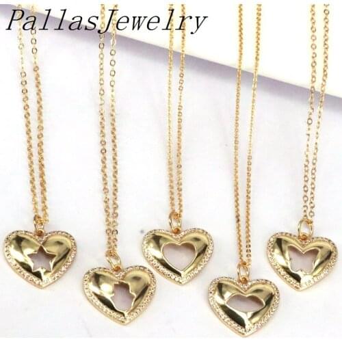 10Pcs Gold Color Fashion Cz Heart Pendant Chain Necklace For Women Hollow Simple Charms 2021 Minimalism Jewelry Gift