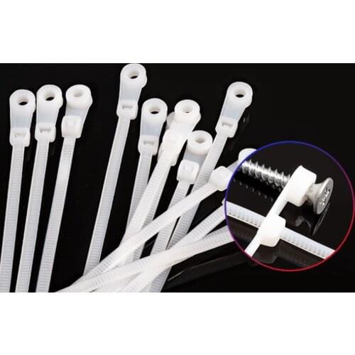 100PCS 4x150/4x200mm Nylon cable zip ties with screw hole Mount Self locking Loop Wrap Bundle Ties Straps