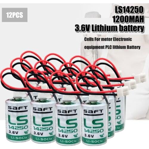 12pcs New SAFT LS14250 1/2AA LiSOCL2 3.6V 1200mAh PLC industrial automation equipment CNC machine Lithium Batteries With Plug