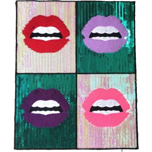 35x30cm Lips Sequined Patch for Clothes T-shirt Embroideried Motif Applique Sew on Patches DIY Decoration Patchwork