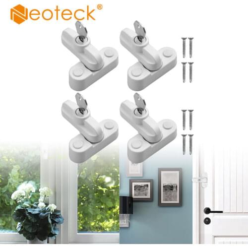 Neoteck 4pcs Window Door T Shape Lock UPVC Replacement Security Sash Jammer Window Restrictor Lock With Key Home Security Sash