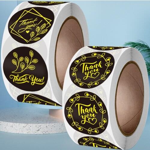500PCS Black Gold Thank You Stickers Roll Seal Labels for Your Order Business Packages Decoration Wedding Party Bill Mail Closer