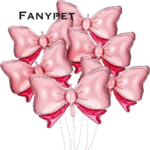 6 Pieces Bow Balloon Mouse Party Decoration Bowtie Pink blue Balloon Foil Pink Balloon Bow Balloon for Wedding Bridal Shower Ge