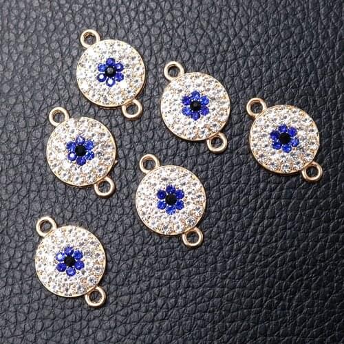 8pcs/lot Gold Plated Round Double Hanging Connector Rhinestone Charms Necklace Pendant DIY Jewelry Making 22*15mm P267