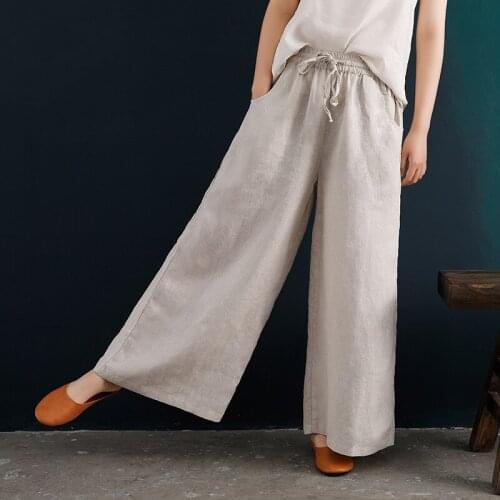 8802 literature and art cotton and linen womens wear 2021 spring and summer linen leisure pants straight tube pants loose wide