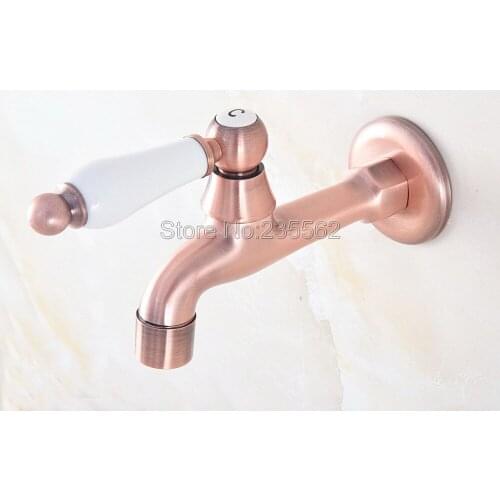 Antique Red Copper Ceramic Handle Wall Mount Bathroom Mop Pool Faucet /Garden Water Tap / Laundry Sink Water Tap Lav325