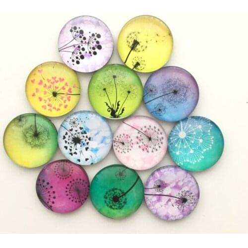 Free shipping (12pcs/lot) Cute Round Glass Fridge Magnet Dandelion Message stickers for gift Home Decoration