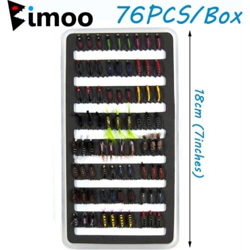 Bimoo 76pcs Nymph Scud Midge Fly Fishing Flies Slim Box Set for Trout Whiting Fishing Lures Baits Fishing Tackle