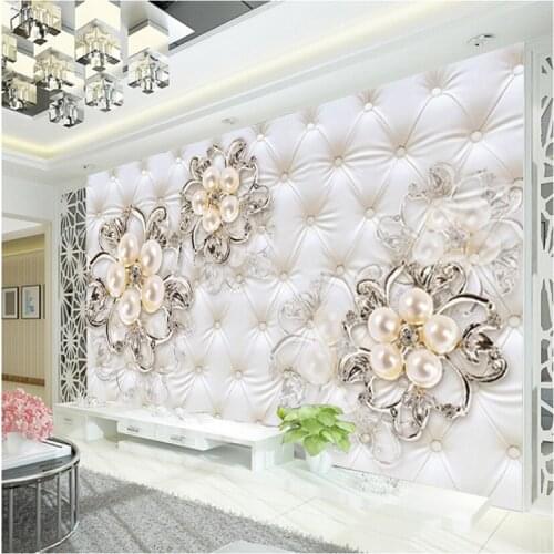 Large 3d European Pearl and Rose Jewelry TV Background Wallpaper Living Room Wallpaper Full Seamless Mural