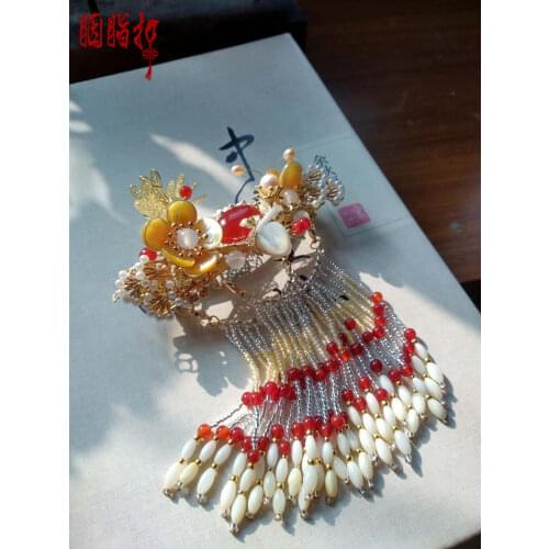 Colored Glaze Hua Nong-Chun Shen Series Original Vintage Handmade Hanfu Hair Accessories Long Tassels Bride Accessory