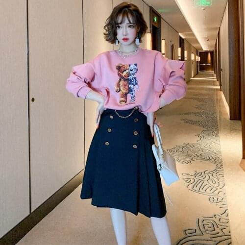 Double-breasted metal chain of tall waist on both sides of the pressure plait joker bust skirt ladies' spring new Top Quality