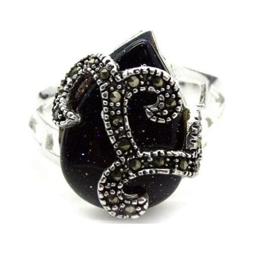 Elegant 18*16mm ladys Natural Blue Sandstone Ring Size 6/7/8/9