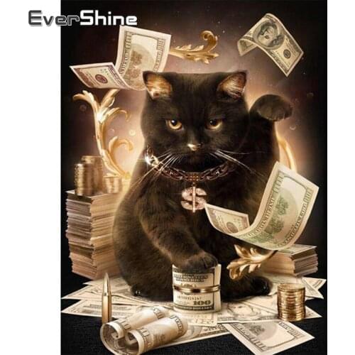 EverShine 5D DIY Diamond Embroidery Cat Cross Stitch Diamond Painting Full Square Drill Animal Handmade Hobby Gift Mosaic Kits