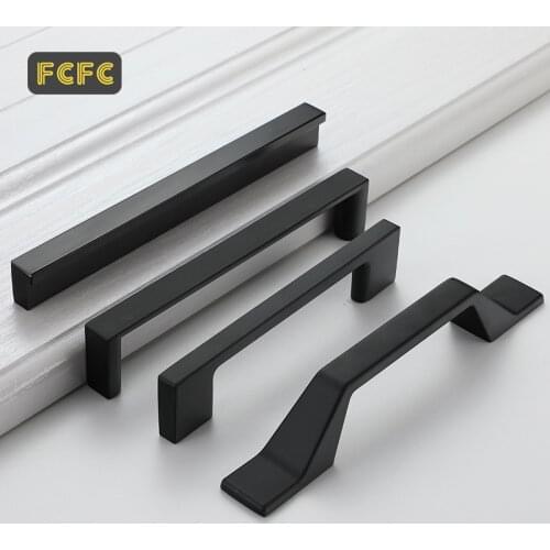 FCFC American-style Kitchen Cabinet Handle Square Matte Black 128mm Drawer Black Cabinet Wardrobe 7-Character Solid Pulls