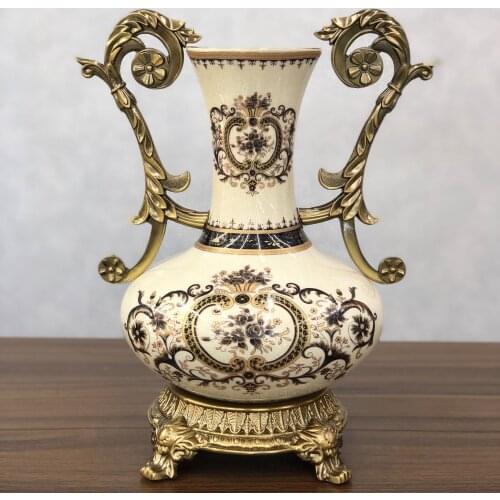 European alloy ceramic double ear vase American modern simple living room porch dry flower arrangement decoration home decoratio