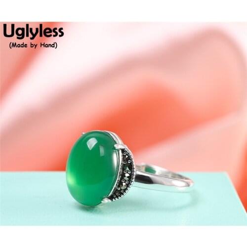 Uglyless Simple Fashion MINI Chalcedony Rings for Women Marcasite Thai Silver Vintage Rings Real 925 Silver Jewelry Minimalism