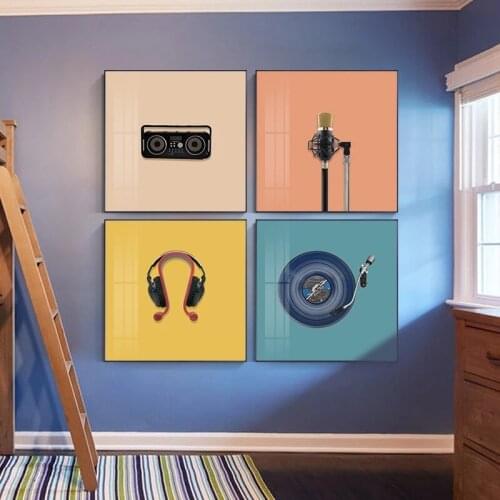 Colorful Music Elements Microphone Radio Canvas Painting Wall Art Nordic Posters and Prints Wall Pictures for Living Room Decor