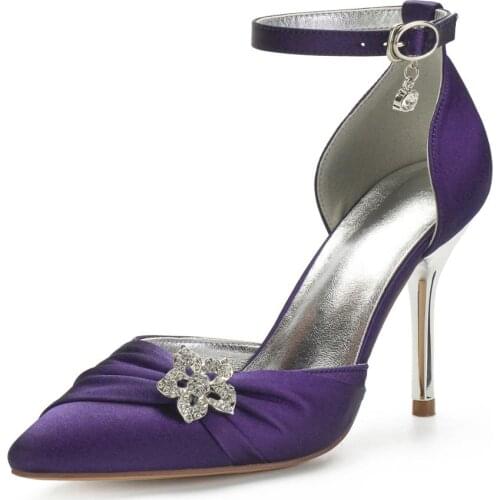 MarHermoso Satin Ankle Strap Pointed Toe Elegant Pumps Silver Metal Heel Party Shoes Occational Festival Pumps