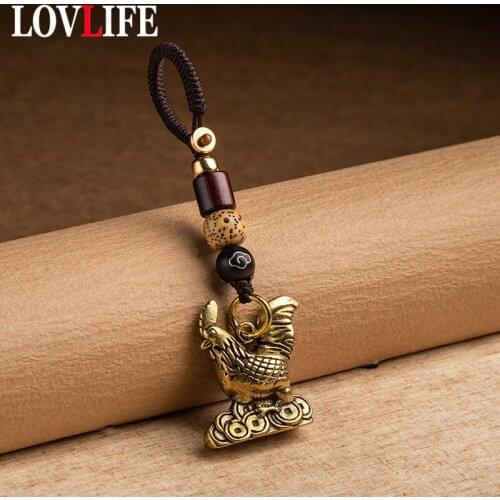 Copper Chicken Lanyard Car Key Chain Hanging Jewelry Handmade Braied Rope with Bodhi Bead Lucky Keychain Pendant Luxury Keyring