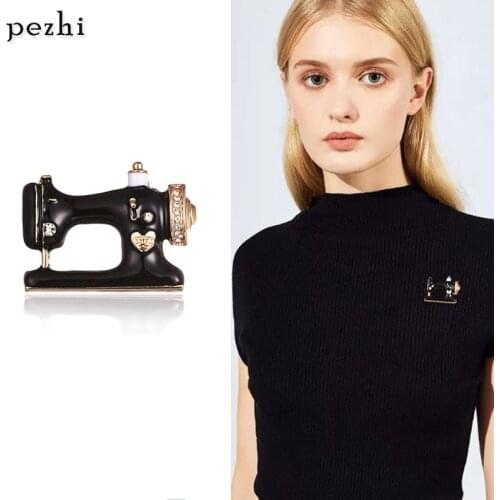 Fashion creative sewing machine ladies retro brooch rhinestone alloy gift brooch clothing accessories